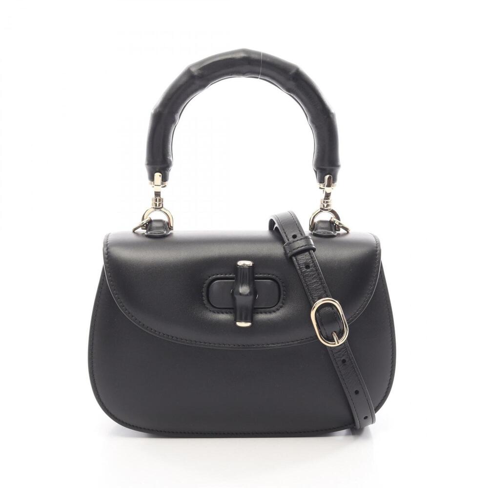 Gucci Bamboo 1947 Small 2-Way Handbag, Leather, Women's, Black, 827815